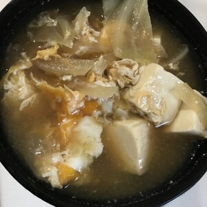 豆腐と人参と玉ねぎのかきたま和風スープ